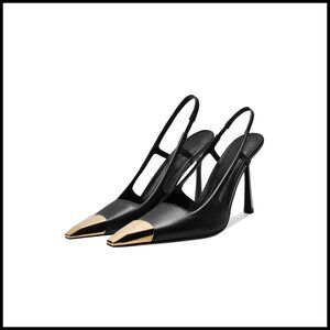 Slingback Stiletto Pumps Pointed Toe Leather Heels Elegant Chic Formal